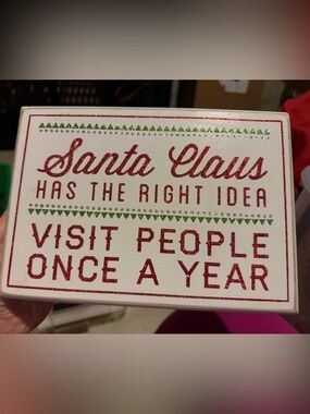 Holiday Santa Claus Glitter Sign - Red and Green
